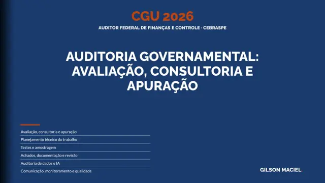 Capa do curso Auditoria Governamental: Avaliação, Consultoria e Apuração
