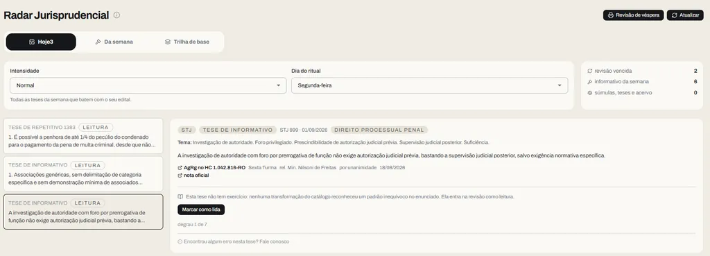 Radar Jurisprudencial: as teses da semana que batem com o seu edital, como o tribunal escreveu, com a nota oficial a um clique.
